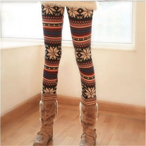 Snowflake Reindeer Knitted Leggings