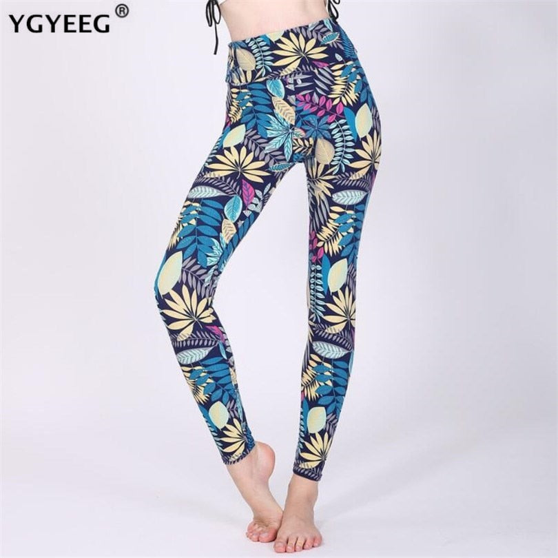 Leggings Tropical Leaves Printing Blue Legging