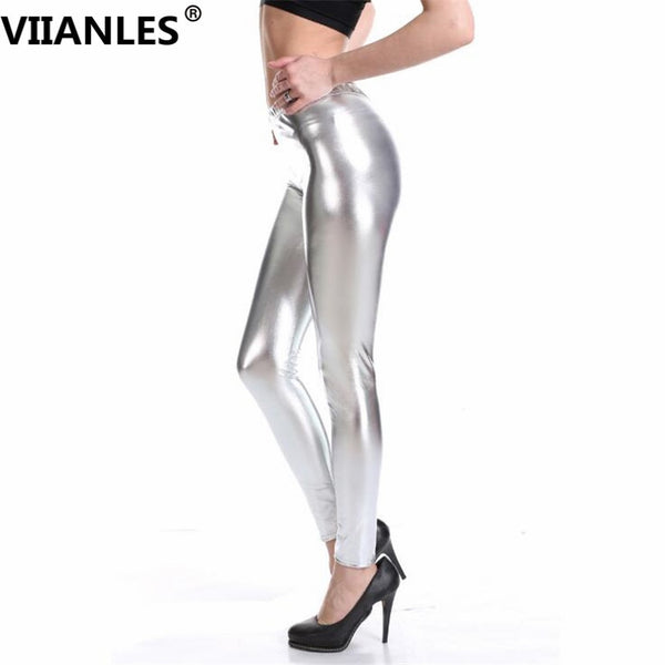 Leather Women Leggings Silver Gold