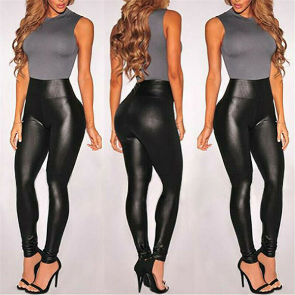 Black Faux Leather  High Waist