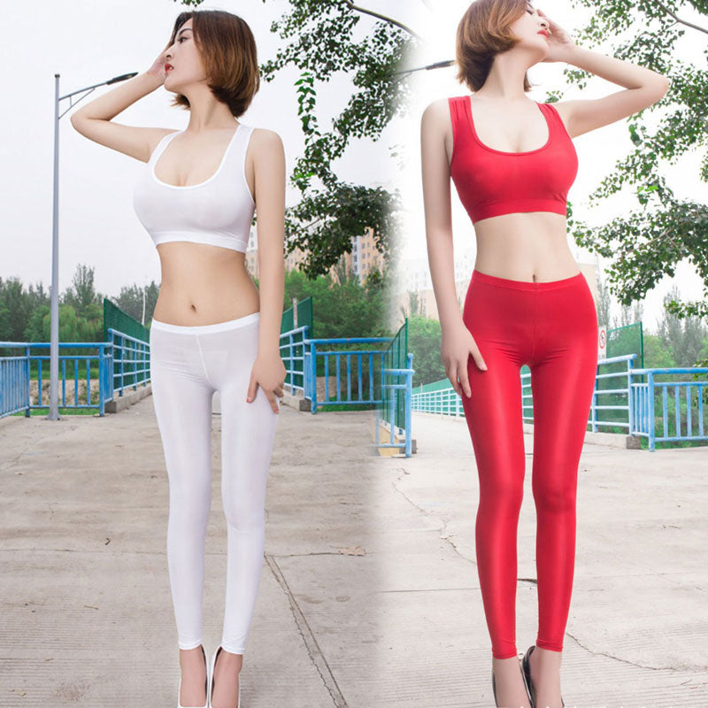 Women Ice Silk Smooth Transparent Pencil Pants