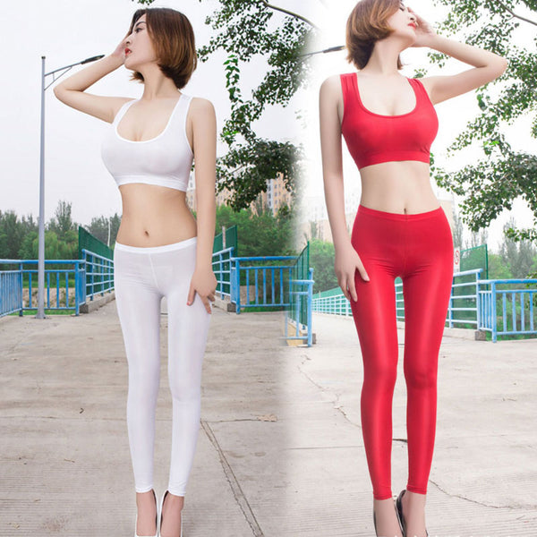 Women Ice Silk Smooth Transparent Pencil Pants